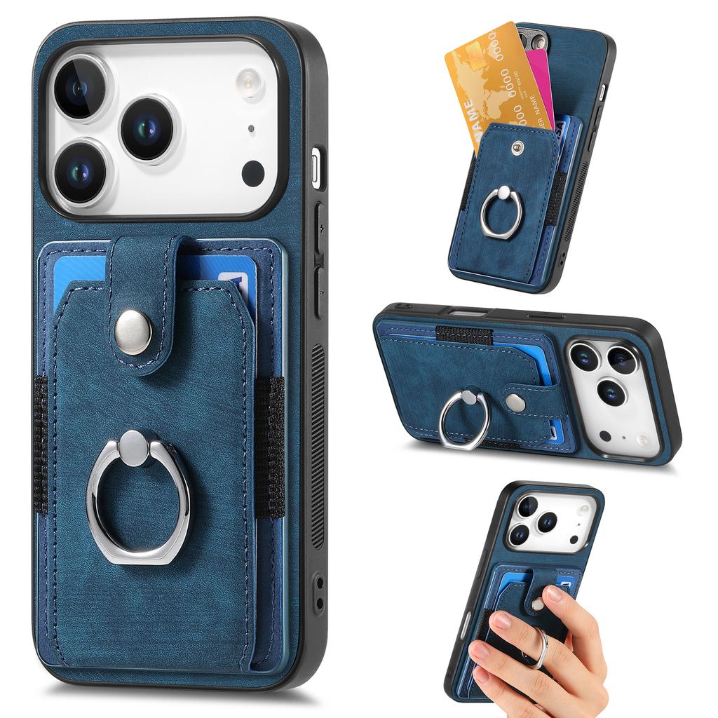 For iPhone 17 Pro Phone Case Leather Back Cover with Card Slots Kickstand