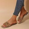 Мода 2024 Новый летний стиль Модные удобные и повседневные шлепанцы на плоской подошве со стразами с квадратным носком износостойкие для женщин