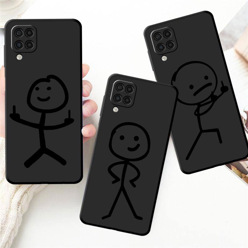 Мультяшный спичечный человечек Чехол для Samsung Galaxy A52 A53 A13 A12 A32 A33 A51 A21s A71 A23 A31 A22 5G Черный корпус телефона