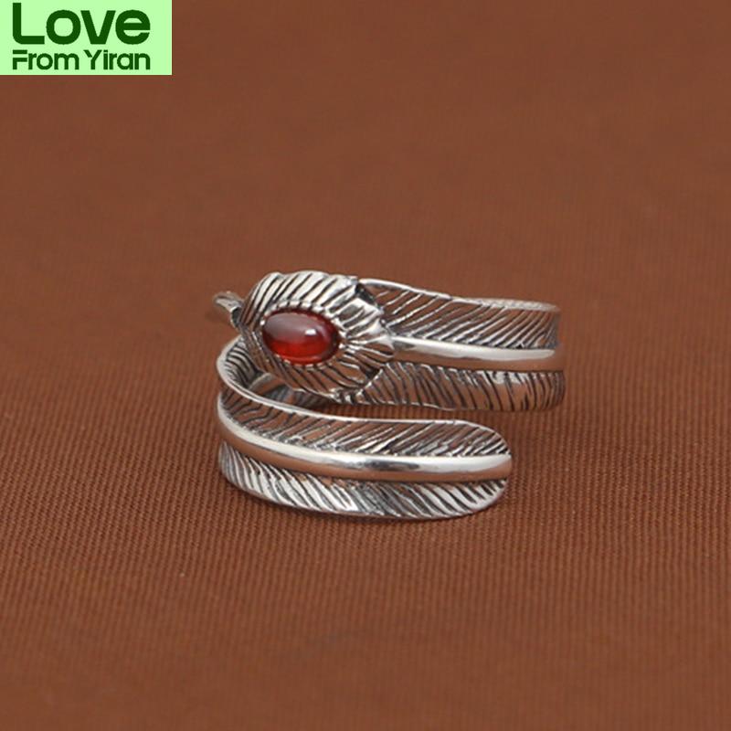 Серебряное ювелирное изделие S925 пробы, персонализированное, ручная работа, ретро, тайское серебряное открывающееся кольцо в форме пера