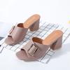 Summer High-heeled Slippers Women's Shoes Casual Belt Buckle Thick Heeled Ladies Sandals Solid Color Peep Toe Pantuflas Mujer