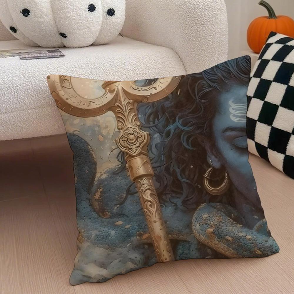 SShiva Trident Cushion Cover Throw Pillow Cover Hidden Button Durable Polyester Chair Cushion