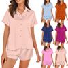 Women's Silk Pajamas Short Sleeve Satin Sleepwear Set 2 Piece Button House Clothes