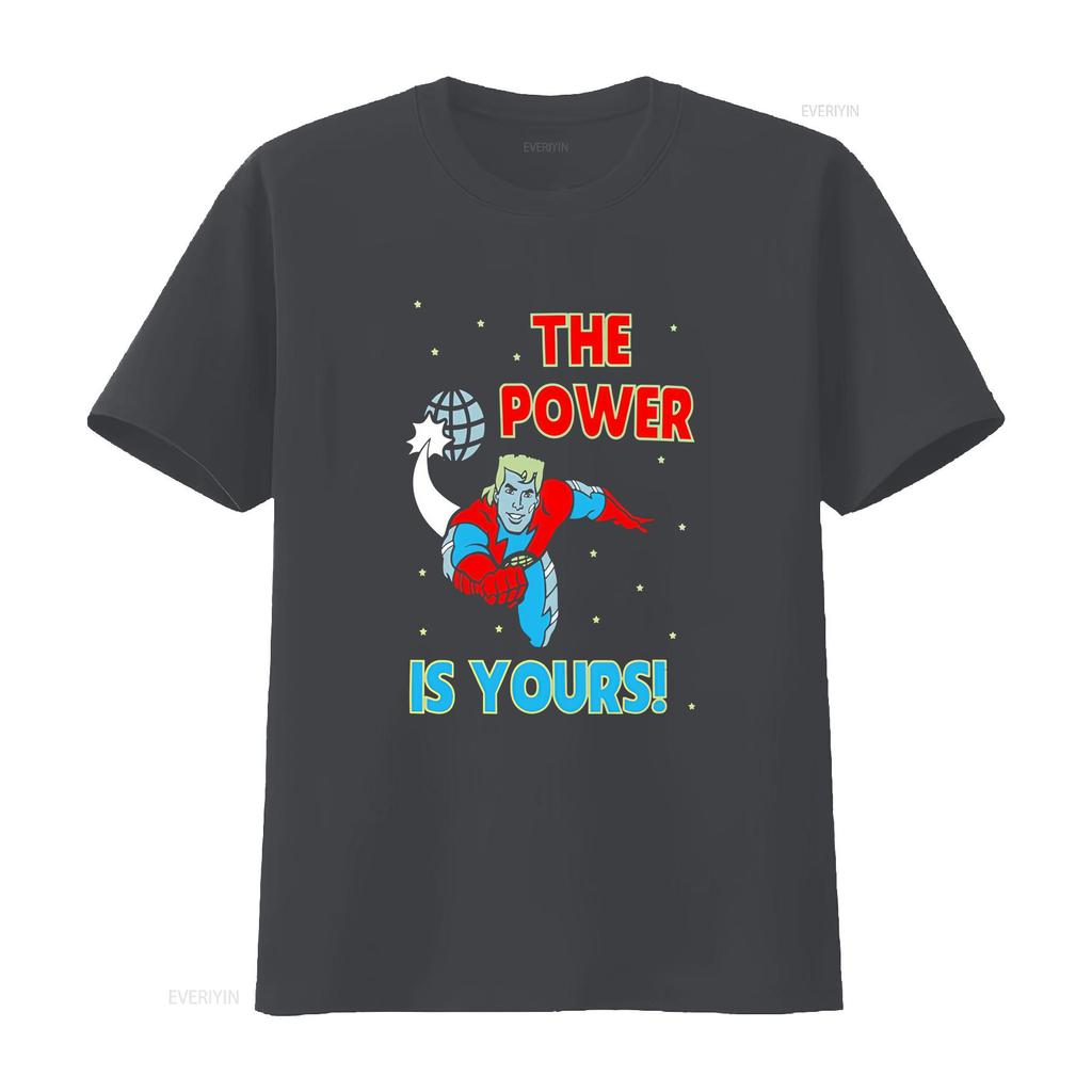 Captain Planet The Power Is Yours Cartoon Retro T Shirt vintage Washed Top For Everyday Wear streetwear homme graphic Unisex