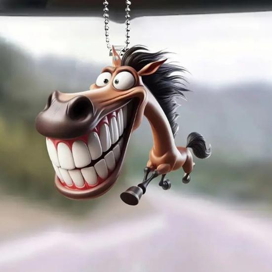 2D Подвеска для автомобиля в виде лошади Мультяшная прикольная плоская декорация Акриловый автомобиль