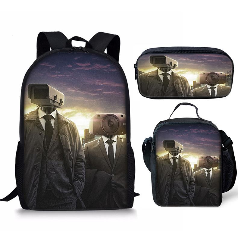 Classic Popular Novelty skibidi Toilet Man 3D Print 3pcs/Set Student School Bags Laptop Daypack Backpack Lunch bag Pencil Case