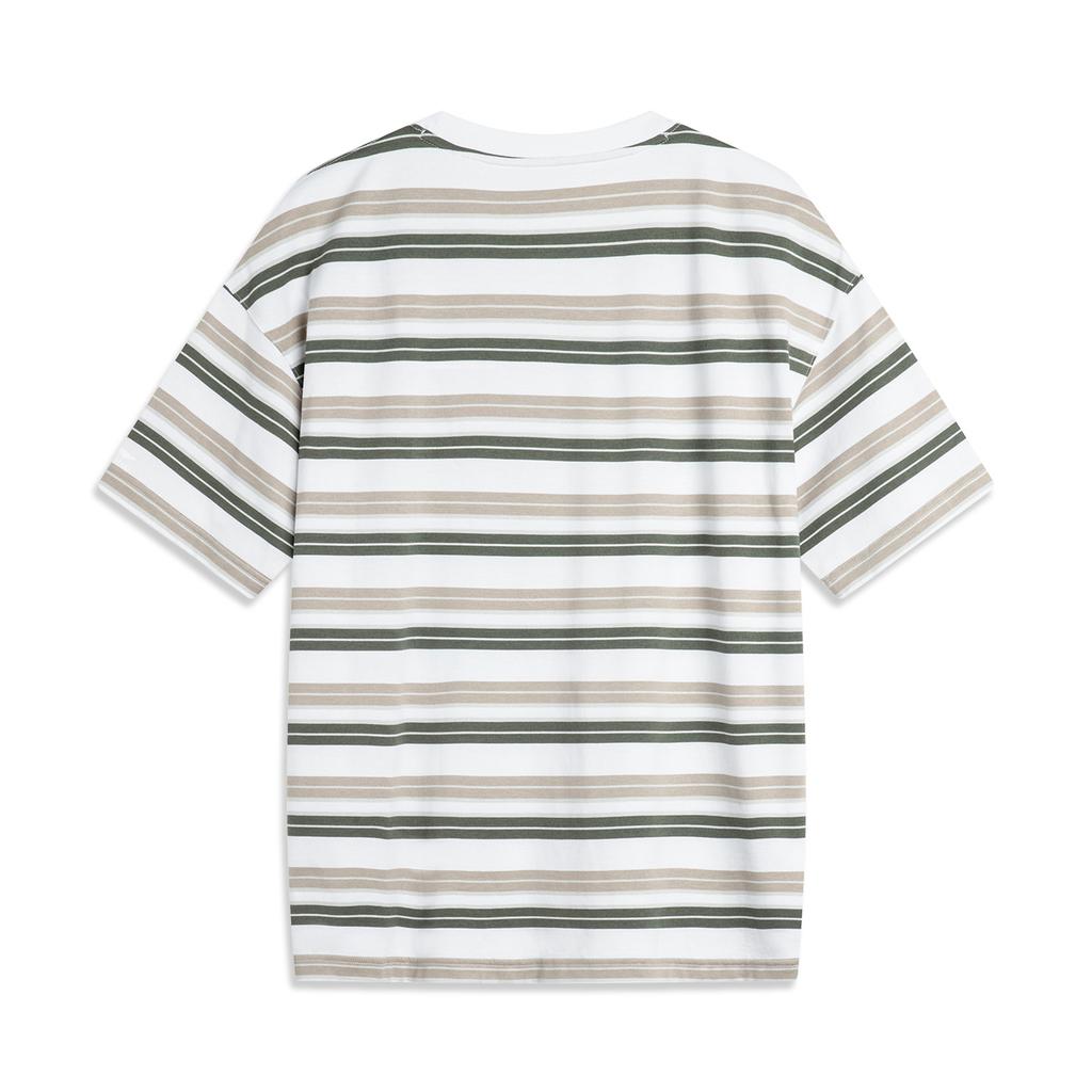 Футболка Li Ning CF Water Flow с принтом в полоску и круглым вырезом, свободная, удобная, с коротким рукавом, мужская, стандартная, белая ATSU631-2