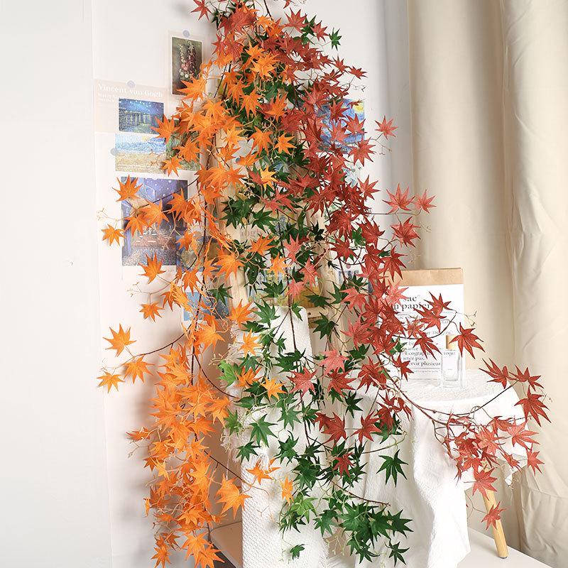 Artificial Maple Leaf Vine with Faux Chicken Claw & Flower Decorations for Water Pipe Wrapping