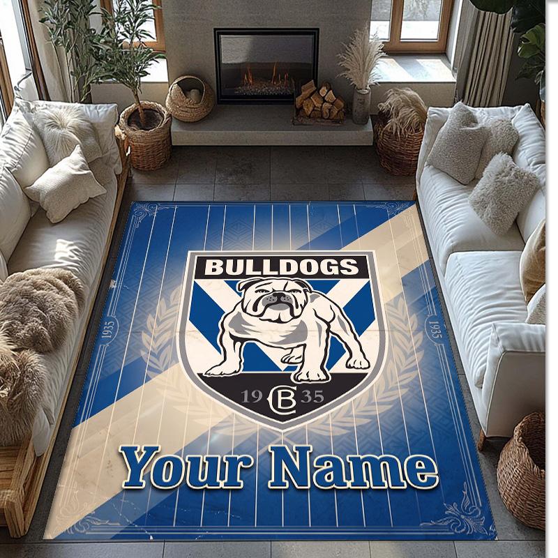 Canterbury-Bankstown Bulldogs Crystal Velvet Rug, Custom Name Text Personalized Non‑Slip Floor Mat for Home Decor Gift