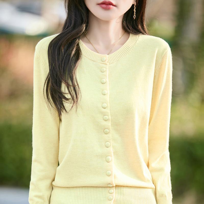 Women Loose Fit Round Neck Knit Cardigan Solid Color Spring Summer Casual Top