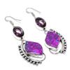 Серьги из стерлингового серебра 925 пробы с натуральной фиолетовой бирюзой и аметистом, 2,76 дюйма, B7e52