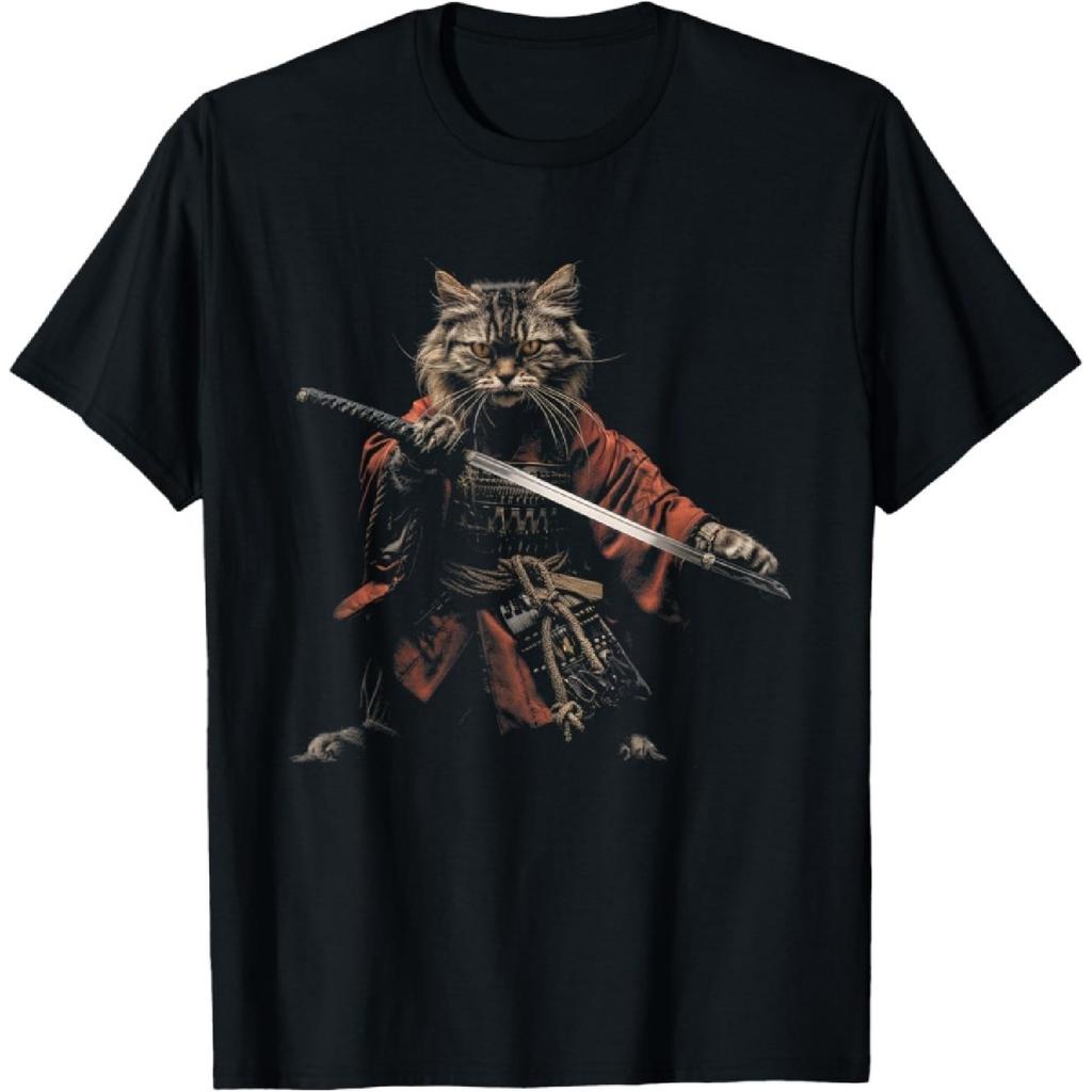 DAQIFCBO Кот Самурай, Кот Воин Самурай с Катана, Футболка Кот Буси