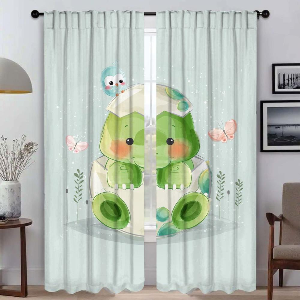 Cute Animals Home Interior Curtains 2 Pieces Window Curtain for Room 2 Panel Tulle for Bedroom Shades Partition Living Kitchen