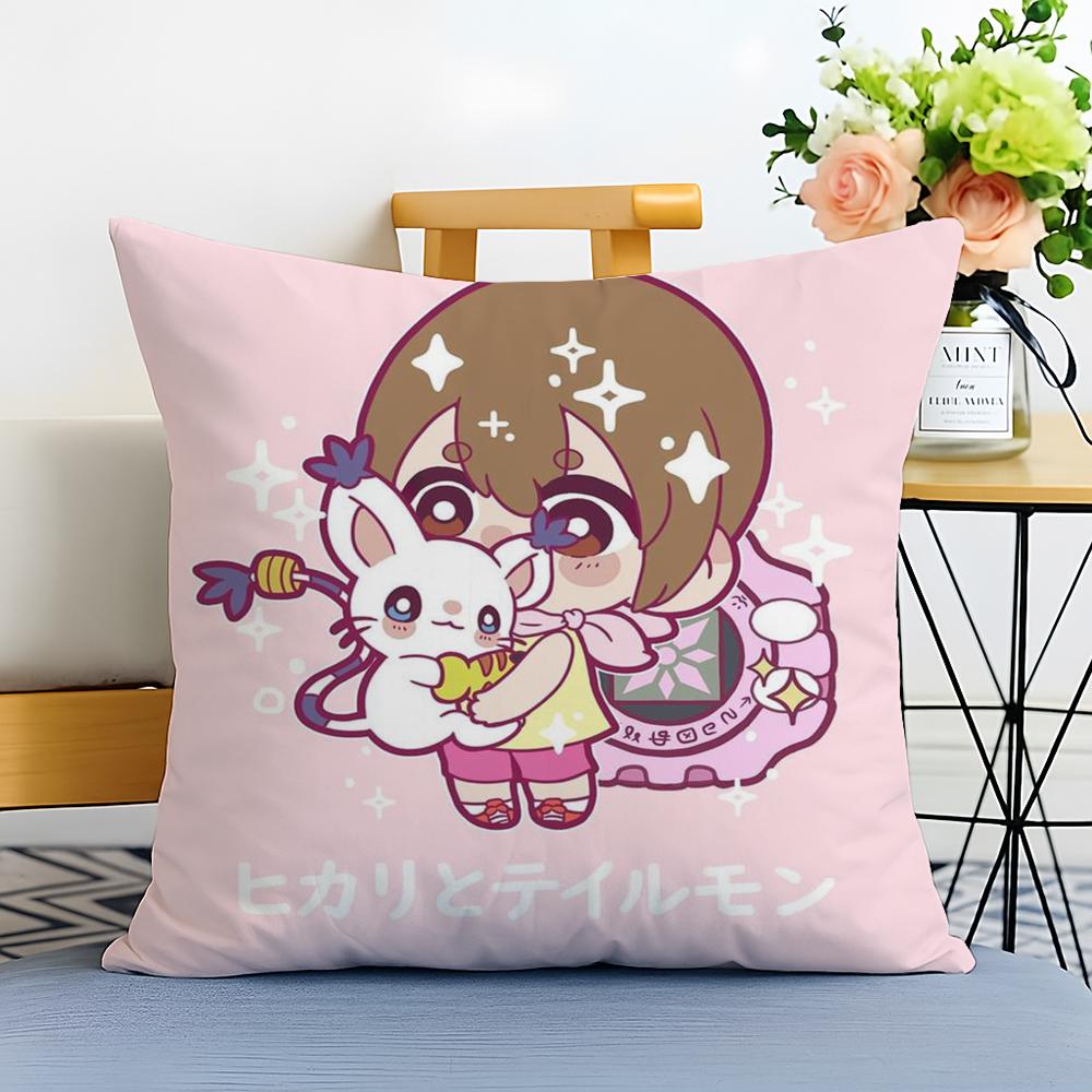 Cute DDigimon Adventure Cushion Cover Washable Linen Pillowcase Soft for Sofa Bed Cozy Home Room Decor