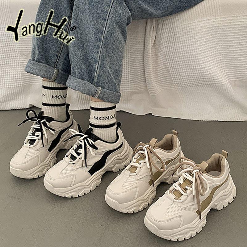 Повседневные дышащие кроссовки с толстой подошвой и увеличенным лифом 2024 года, новая мода, простые универсальные цветные женские туфли, весна