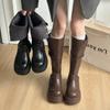 Long Boots Female Knight Boots Tall Autumn and Winter Thin Long Boots Thick Sole 2025 New Retro Black Thick Heel British Style