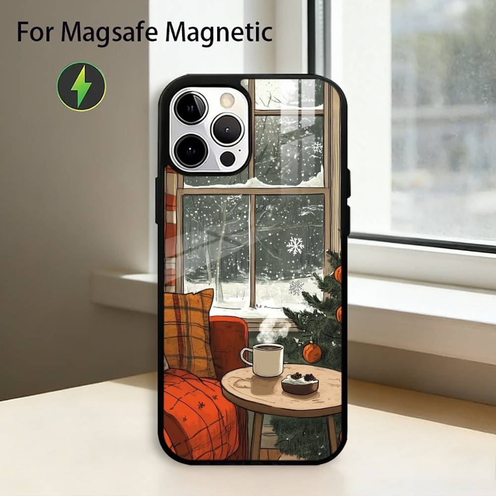 Christmas Art winter C-Coffee Phone Case For iPhone17,16,15,14,13,12,11 Plus,Pro Magnetic For Magsafe Wireless Charging