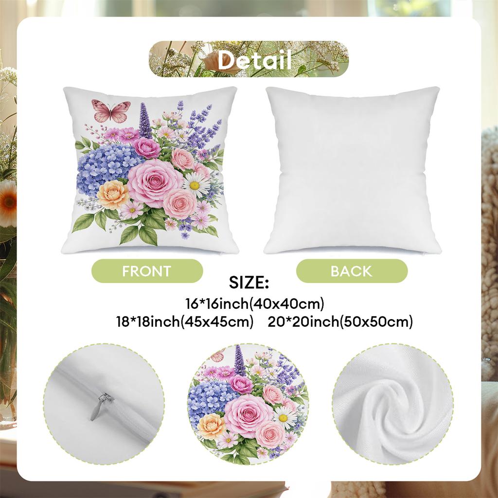 Rose Hydrangea Butterfly Digital Printing Pillow Cover Short Plush Suitable Living Rooms Bedrooms Sofas Throw Cushion Cover