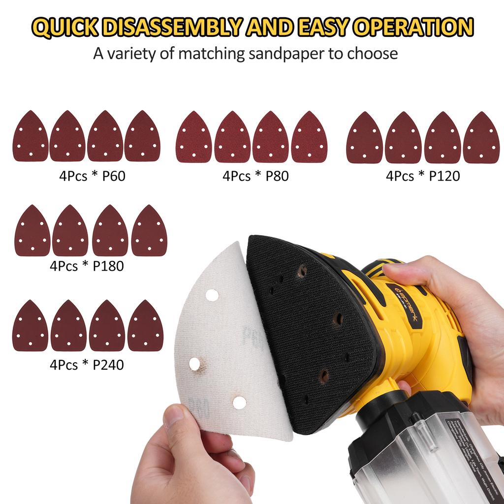 Detail Sander 13,000 OPM Compact Electric Sander with Dust Collector 220W 1.6Amp Power Sander with