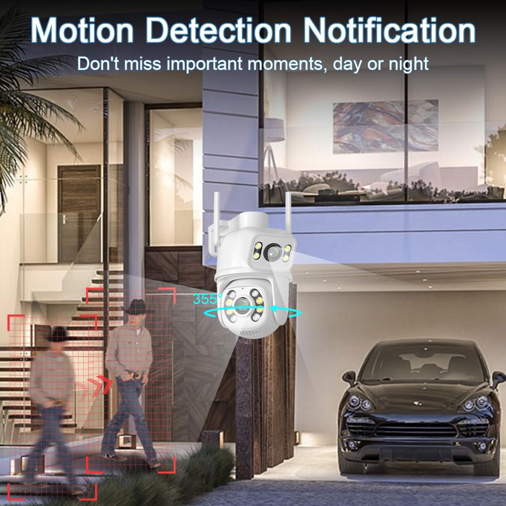 New EU 8MP 4K WIFI IP Camera PTZ Dual Lens with Dual Screen Ai Human Detect Night Vision Outdoor Wifi Surveillance Camera ICsee CCTV Video