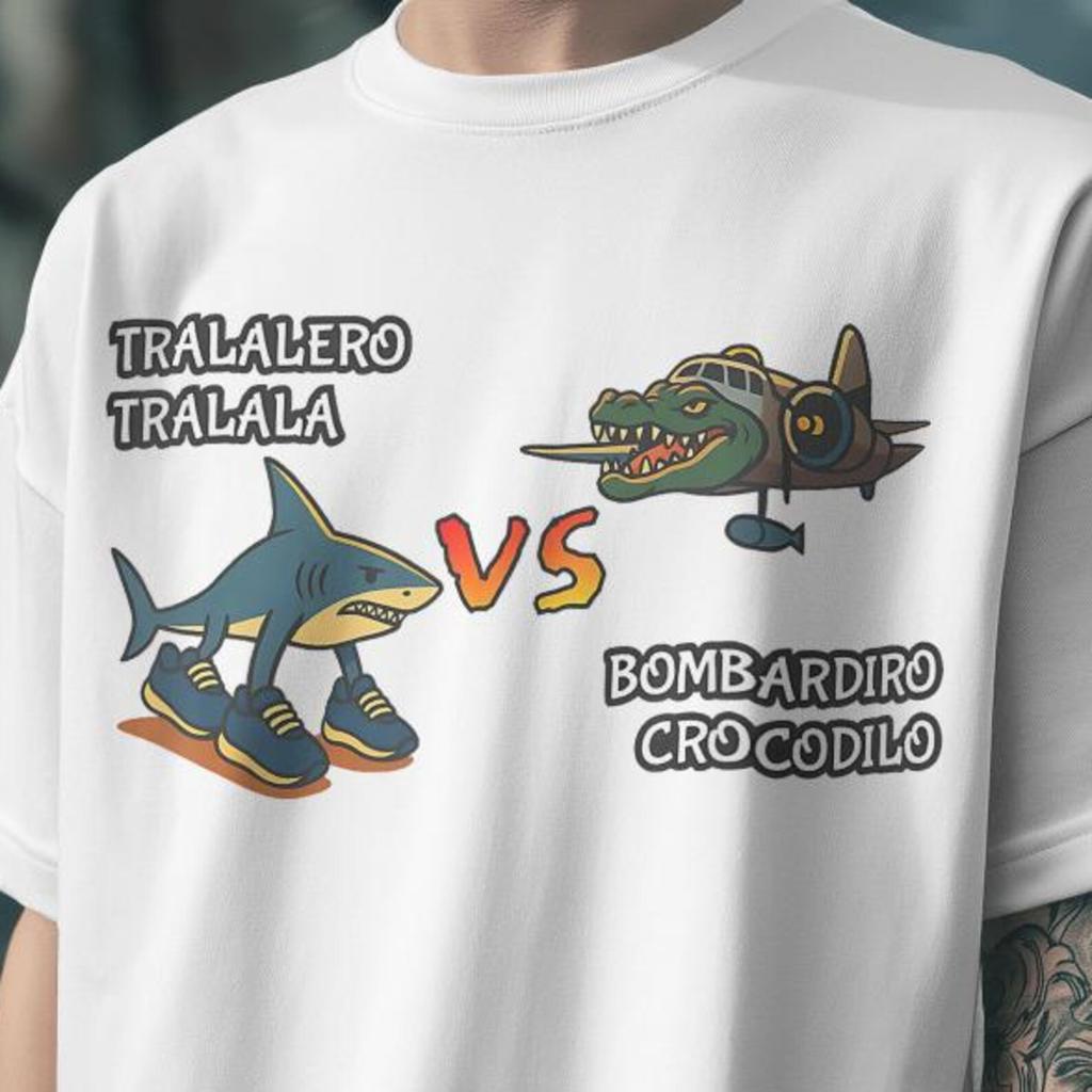 Italian Brainrot Meme Shirt: Tralalero Shark vs Bombardino Crocodilo