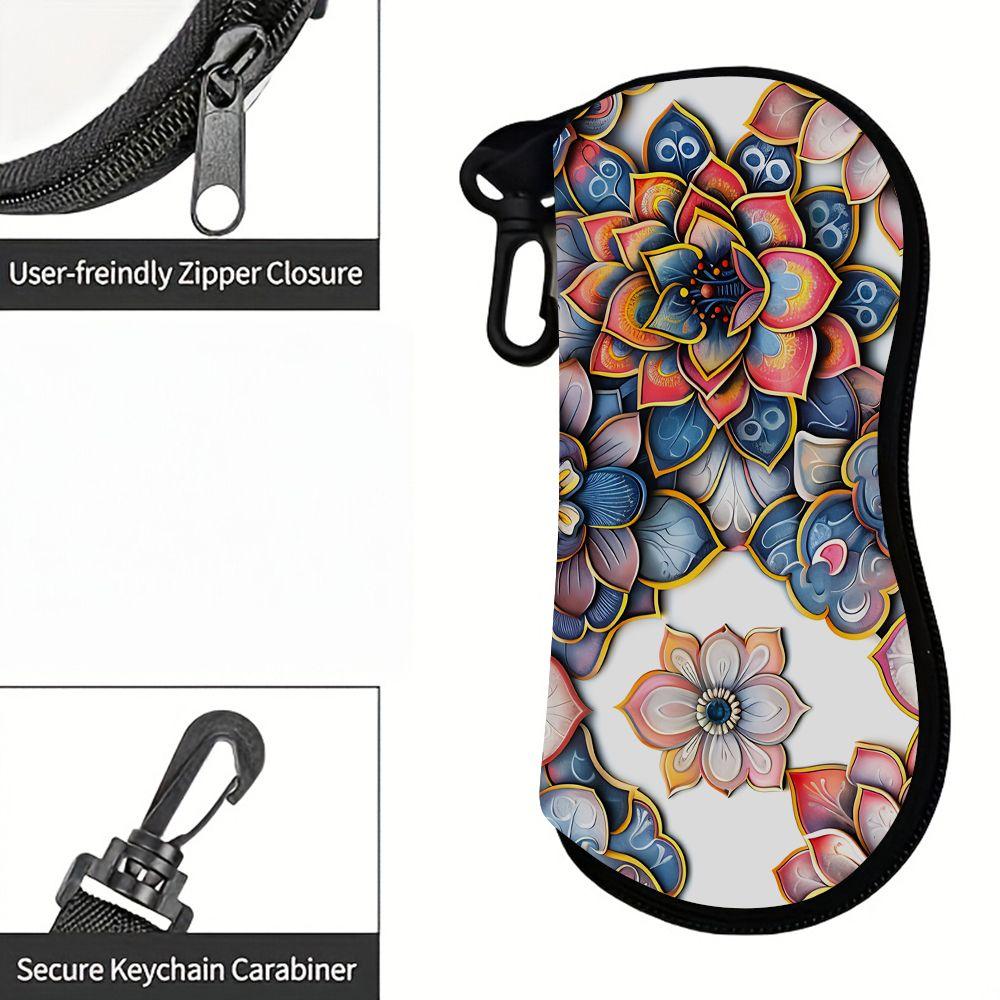 2D-Bohemian Floral Print Protective Sunglasses Case, Vintage Mandala Eyeglass Holder Pouch, Zipper Spectacles Organizer for Women Travel Gift