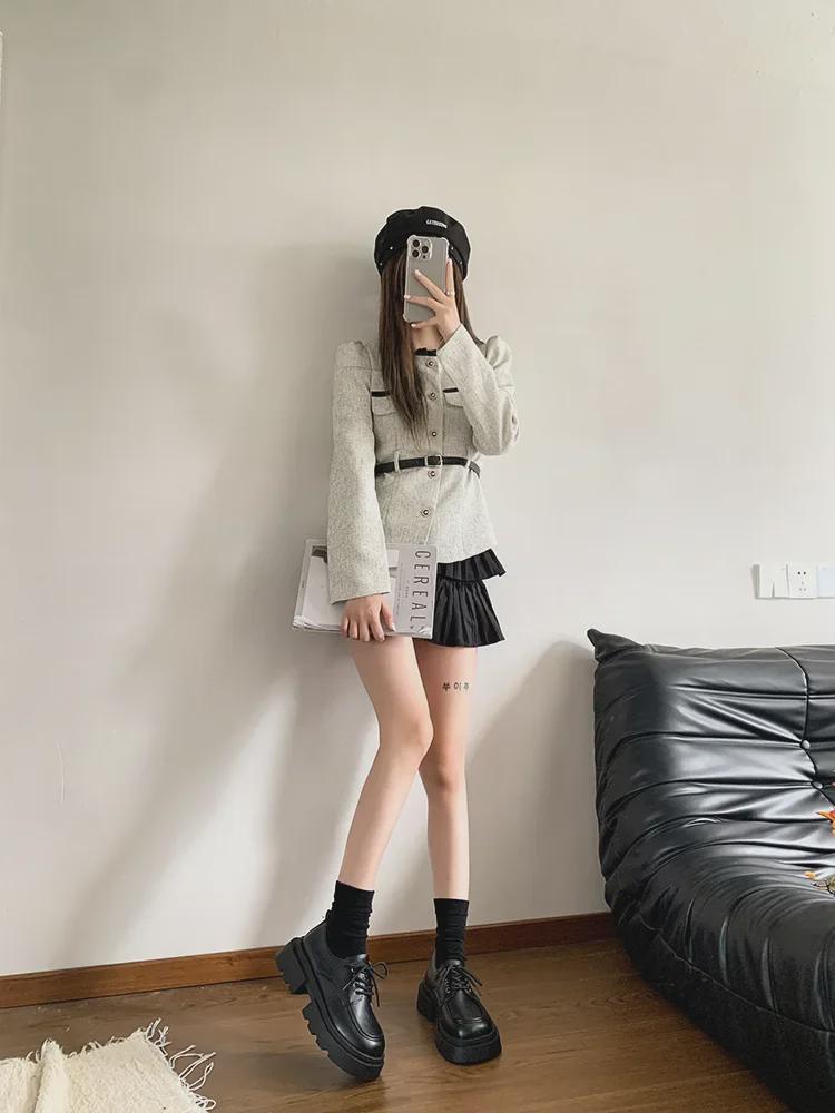 Женские черные кожаные мокасины Mary Jane 2024 года: Британский стиль на толстой подошве — идеально подходит для осенних юбок.