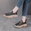 Women's Genuine Leather Retro Lace-Up Sneakers with Thick Soles - Spring Casual Cowhide Loafers