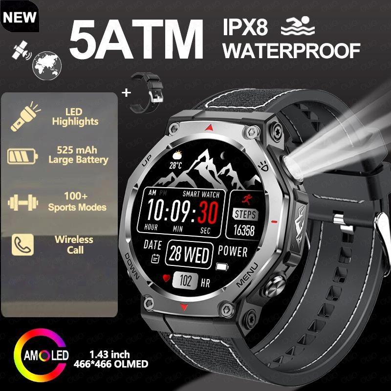 2026 Новый Фонарик-УФ Свет Умные Часы 5ATM Водонепроницаемые 1,43 Дюйма AMOLED Пульс 100 Спортивных Режимов Bluetooth Звонок Умные Часы