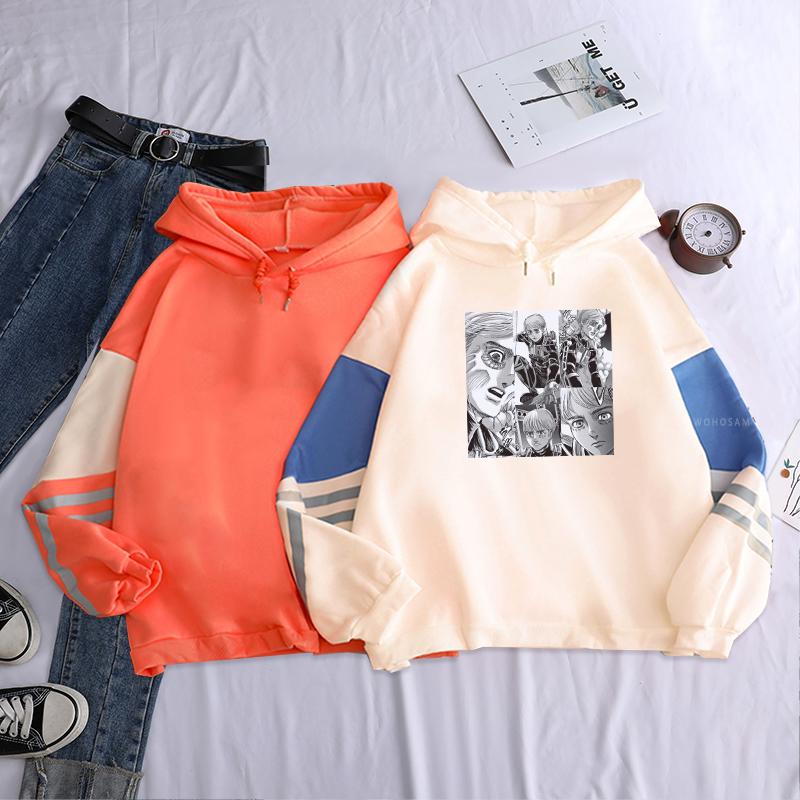 Harajuku Japan Anime Attack On Titan Manga Hoodies Women Funny Cartoon Comics Korean Fashion Aesthetic Patchwork Sweatshirt Male