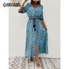 Summer Women's Dress Seventh Sleeve Drawstring Waist Bohemian Casual Vacation Beach Dresses