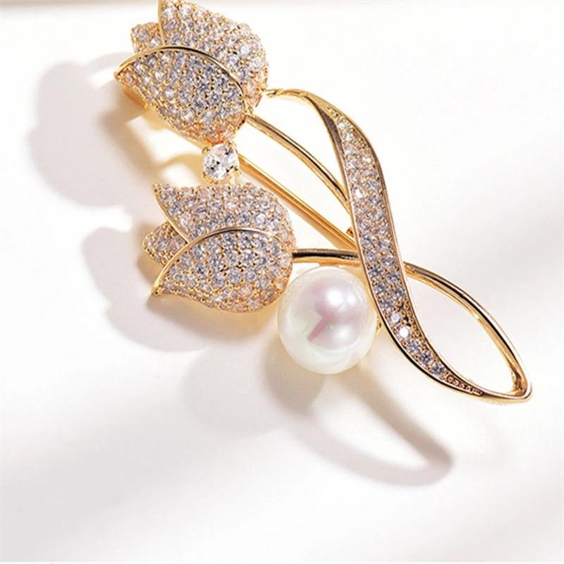 Delicate Tulip Flower Brooch For Women Elegant Suit Brooch Collar Pin Jewelry