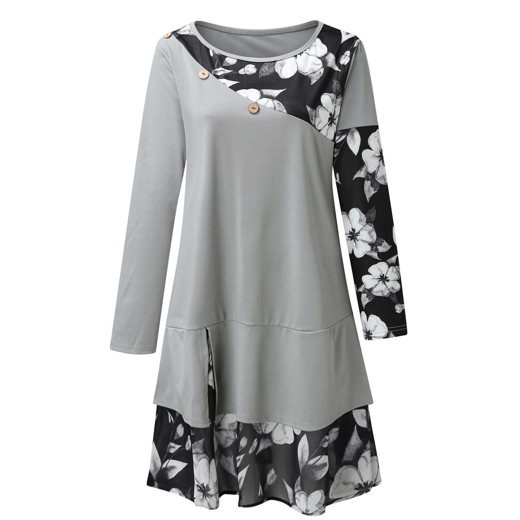 Women's Casual Fashion Chiffon Print Loose Double-Layer Large Size Dresses