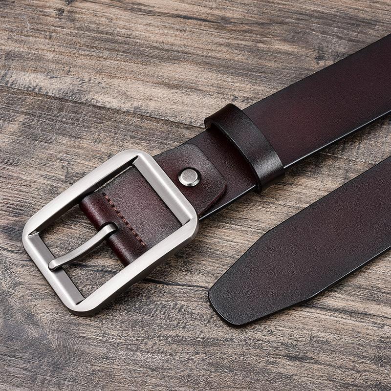 Belt Men'S Day Buckle Two-Layer Leather Belt Casual Antique Belt