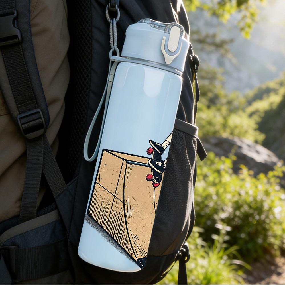 1PC Ramp Skate Boy Cartoon 750ml Color Plastic Sports Water Bottle Leakproof Flip Straw Lid Suitable for Sports Office Home Use