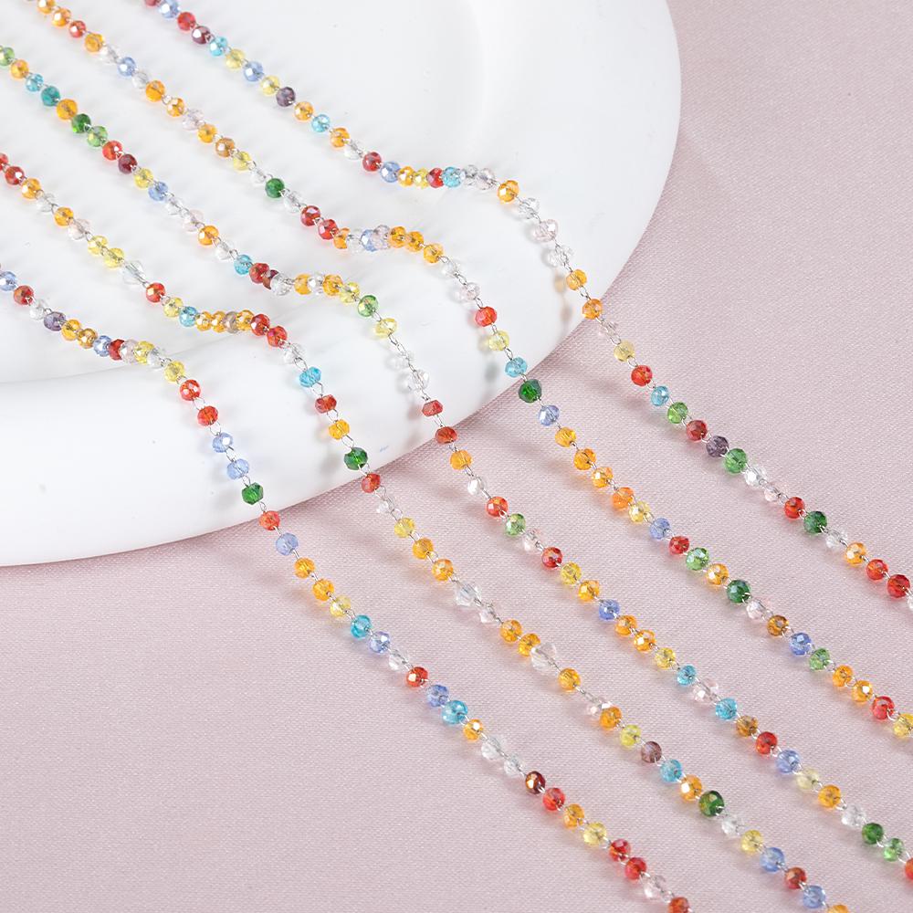 2Meters 1Meter Stainless Steel 2.5mm Crystal Beads Chain Natural Stone Beaded Chains for Necklace Bracelet Jewelry Making DIY