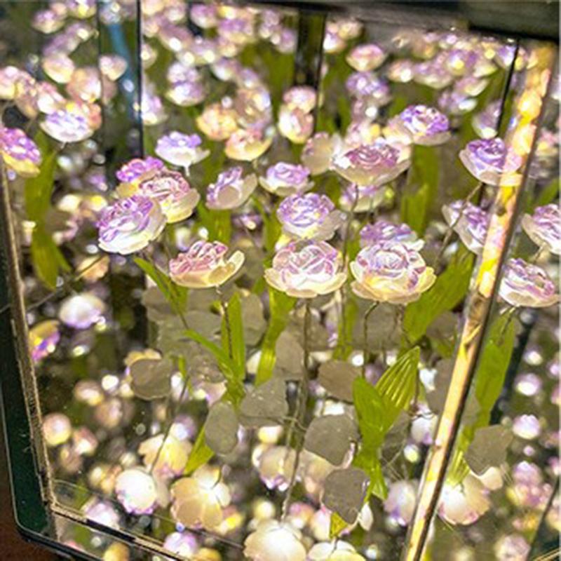 Handmade Rose Mirror Small Night Light Creative Night Gifts DIY Day Mother's Day Rose Light Valentine's Octagon