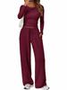 2026 New Women's 2 Piece Lounge Set Solid Color Crewneck Long Sleeve Yoga Outfit Casual Sportswear