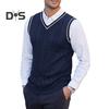 Мужской жилет, свитер с V-образным вырезом, без рукавов, облегающий вязаный пуловер с цветными блоками, облегающий свитер средней длины, утолщенный, в деловом и чопорном стиле