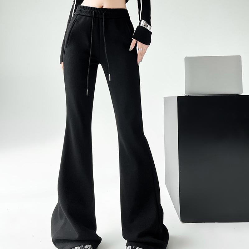 Элегантные женские повседневные брюки-клеш с широкими штанинами, новые модные свободные прямые брюки с высокой талией, женские однотонные простые офисные брюки со шнурком 2344