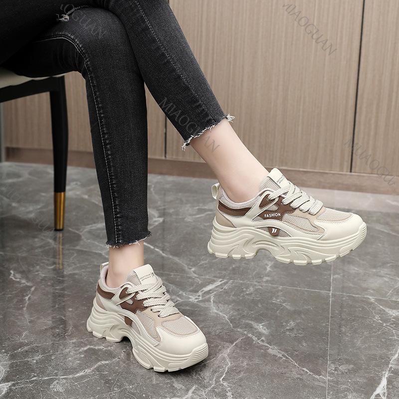 Fashion Fashion Women Breathable Sneakers Spring Summer Mesh Lace-up Casual Walking Shoes Ladies Versatile Platform Mixed Color Tennis