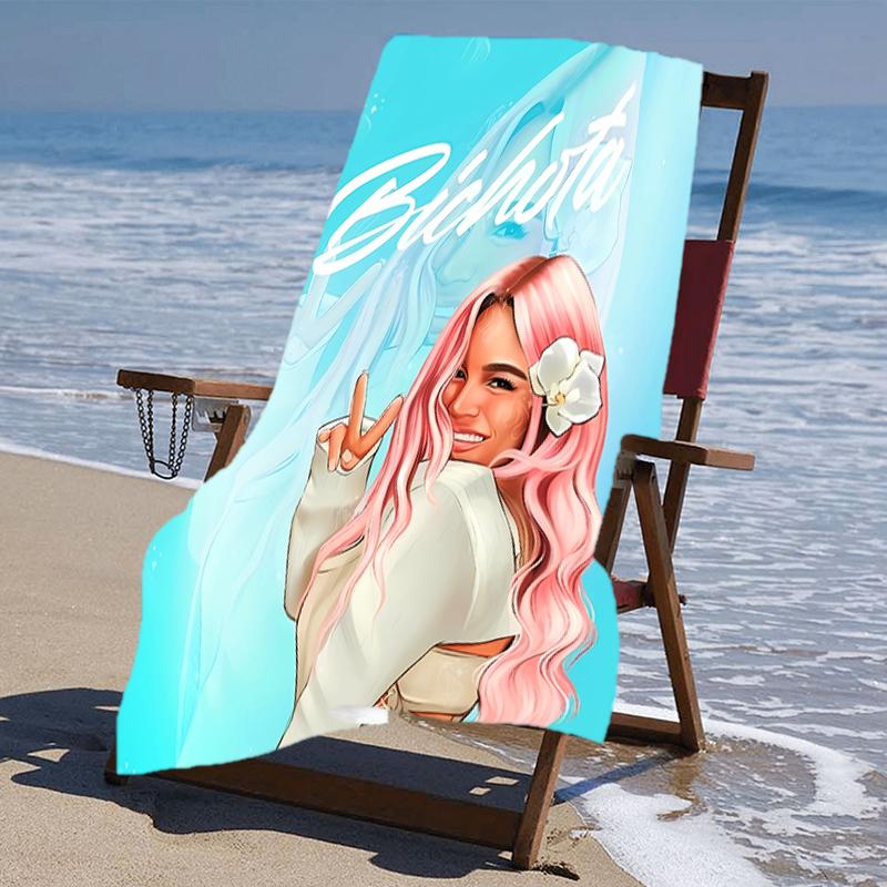proof beach towel with a Karol G pattern - soft,absorbent,quick-drying,machine washable - perfect for swimming,camping,bathing