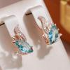 Blue Zircon Fashion Pattern Luxury Earrings for Women Gold Color Party Matching Jewelry Elegant Ear Dangles