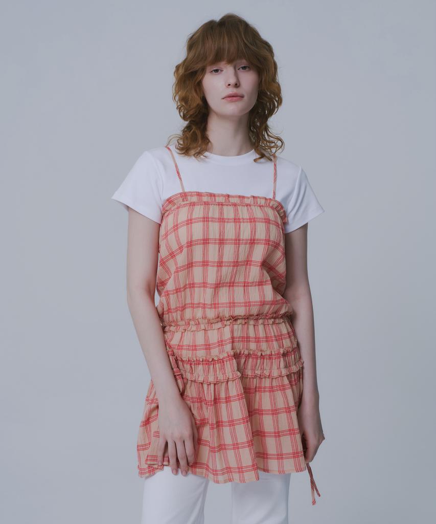 War For Woman Whd-02 Check Shirred Dress_Red