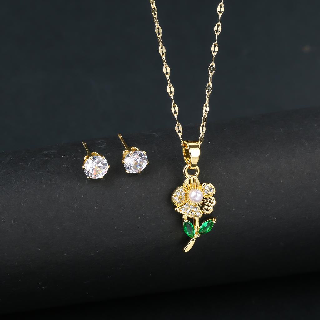 2pcs Sparkling Crystals Botanical Sunflower Necklace Earrings Jewelry Set for Woman New Fashion Casual Party Jewelry GirlGift