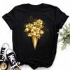New Fashion Golden Rose Print Ladies T-shirt Harajuku Casual Round Neck Top