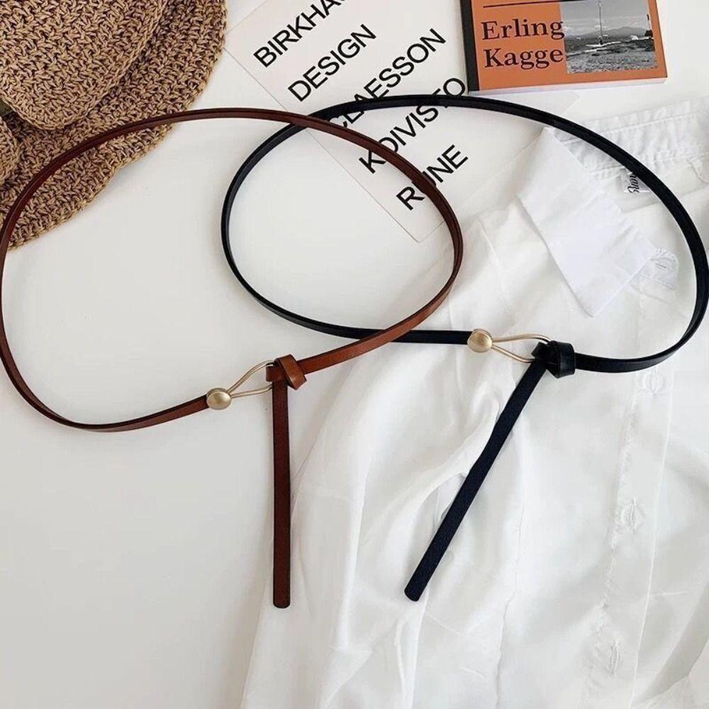 PU Knotted Belt Casual Dress Belt Fashion Thin Belt