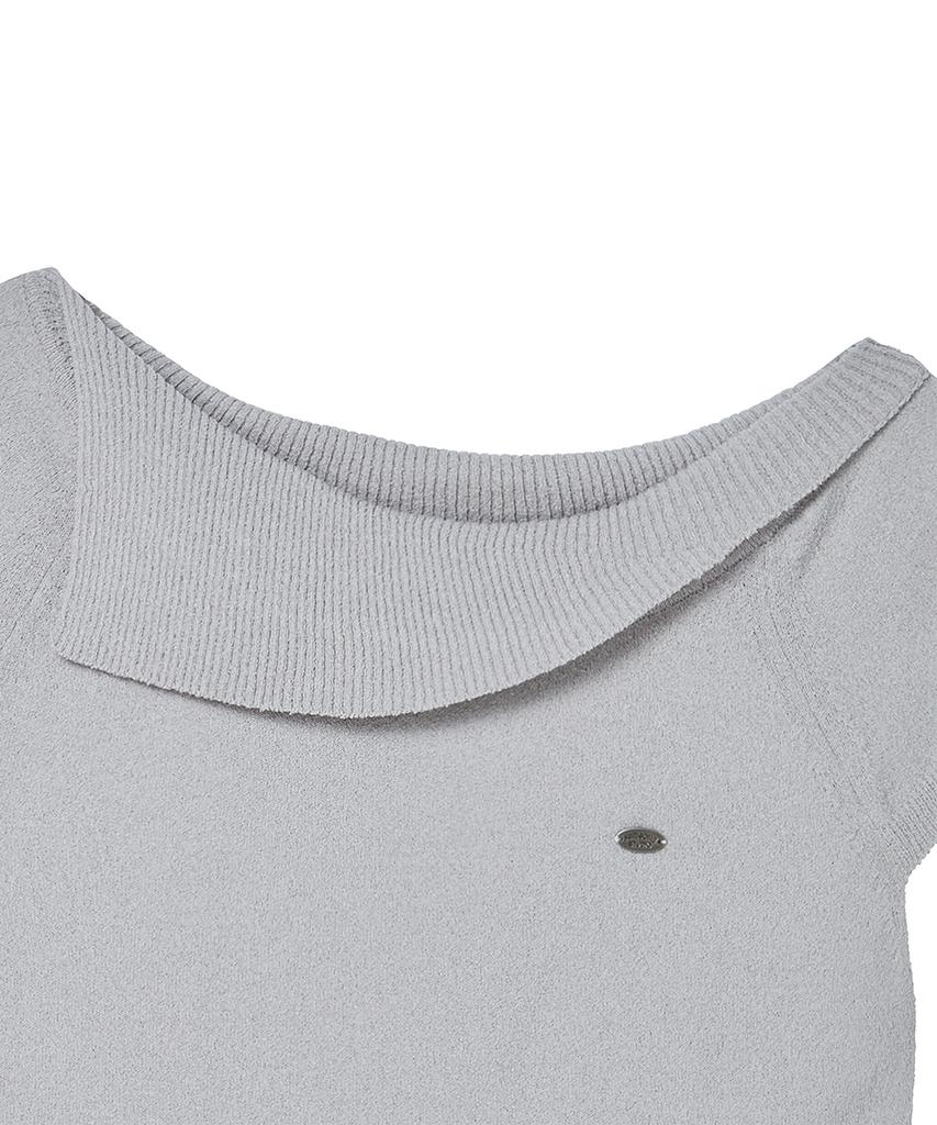 AWESOME STUDIO Asymmetrical Collar Off-Shoulder Knit Light Gray
