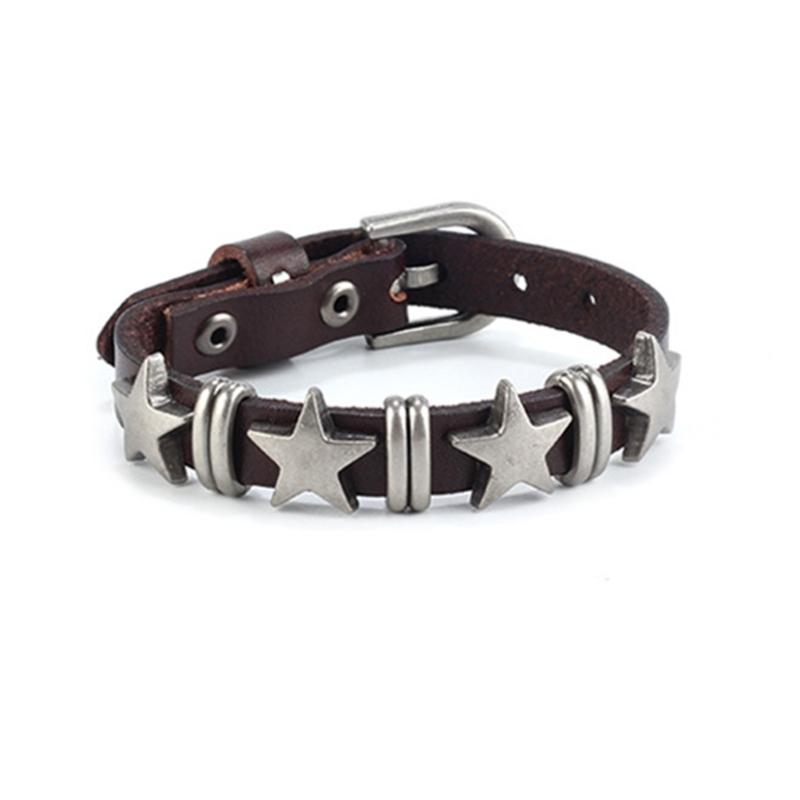Готические винтажные кожаные браслеты со звездами из сплава для женщин и мужчин, готический ретро парный браслет, рок-вечеринка, ювелирный аксессуар-декор, дропшиппинг