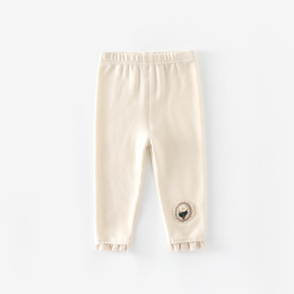 Осень 2025 Леггинсы для девочек: Цветочная аппликация, кружевная отделка, однотонная для младенцев и детей